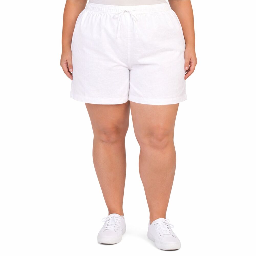 Tahari 100% Linen Pull-On Shorts 3X White NWT Drawstring Elastic Waist
